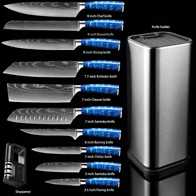 12PC Japanese Kitchen Knives Damascus Pattern Chef Knife Set+sharpener+holder  • $19.99