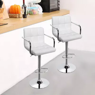 Set Of 2 Modern Chair PU Leather Adjustable Height Kitchen Dining Chairs White • $71.51