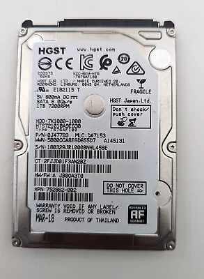 HITACHI 1TB 7.200 Rpm 6G 2.5INCH 9.5mm SATA HDD HARD DRIVE - HTS721010A9E630 • $34.99