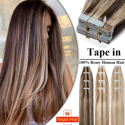 £23.28 • Buy Seamless Tape In Remy Skin Weft Human Hair Extensions 40pcs Thick Full Head Glue