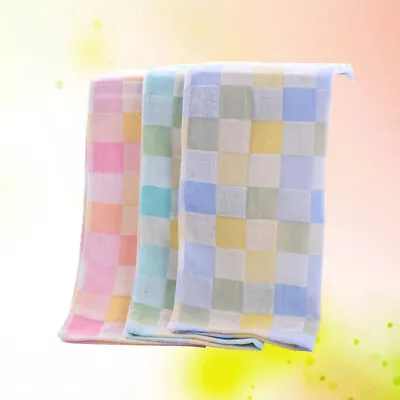  3pcs Double-Layers Gauze Towels Plaid Absorbent Cotton Face Towels Quick-Dry • £14.59