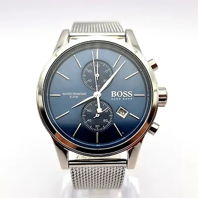 New Genuine Hugo Boss 1513441 Mens Jet Blue Dial Mesh Strap Chronograph Watch • £89.29