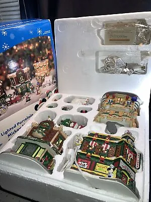 Disney Lighted Porcelain Mickey Main Street Christmas Village W Box Used Once! • $99.99