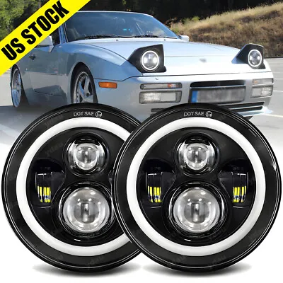 Pair 7  Inch Round LED Headlights Hi Lo Beam Projector For Porsche 944 1983-1991 • $49.79