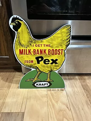 Vintage 1960's Kraft Pex Chicken Egg Farm Feed 19  Embossed Metal Sign • $150