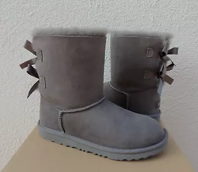 Ugg Grey Bailey Bow Ii Suede/ Sheepskin Boots Youth 5 Fits Women Us 7/ 38 ~nib • $99.95