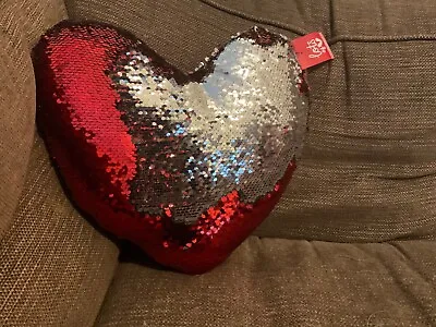 Valentines Love Heart Sequin Cushion Red Silver And Pink New With Tags • £6.99