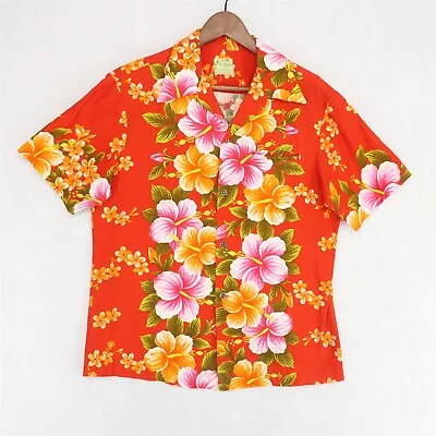 Vintage Ui Maikai Hawaiian Shirt Mens Medium* (Est) Orange Floral Short Sleeve • $69.99