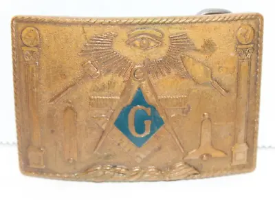 Vintage Masonic Mason Freemasons Belt Buckle Harry Klitzner ? Brass ? • $8.99