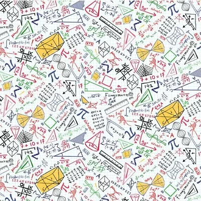 Fabric School Math Education White Timeless Treasures Cotton 1/4 Yard 8230 • $1.99