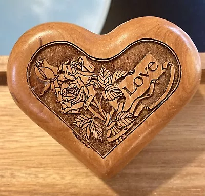 Beautiful Carved Wooden Heart Music Box Plays ‘Love Story’ • $29