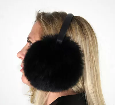 New Black Fox Fur Ear Muffs Efurs4less • $34.99