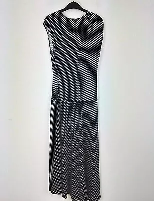 M&S Dress Navy White Polka Dot Satin Round Neck Cap Sleeve Maxi NWOT F2 • £9.99