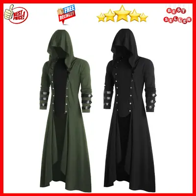 Men Coat Punk Long Jacket Gothic Steampunk Hooded Trench Halloween Cloak Costume • $41.99