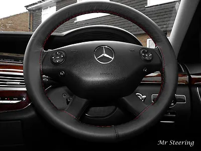 For Mercedes-benz Vito 2 W639 Black Leather Steering Wheel Cover Dark Red Stitch • $35.19