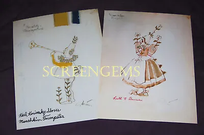The Wizard Of Oz Signed Adrian MGM Costume Sketch Photos Ruth Duccini Munchkin   • $125
