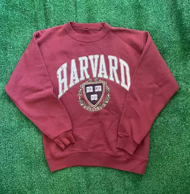 VTG Harvard Size Small Medium Pullover Crewneck Sweatshirt Maroon Red GUC • $28