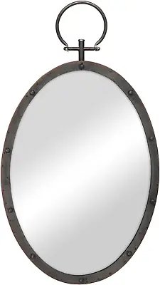 Oval Rustic Bronze Metal Mirror With Rivet Detail & Hanging Ring For Wall • $39.99