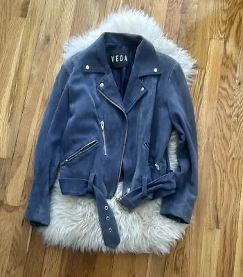 Womens VEDA Suede Blue Purple Moto Jacket • $150