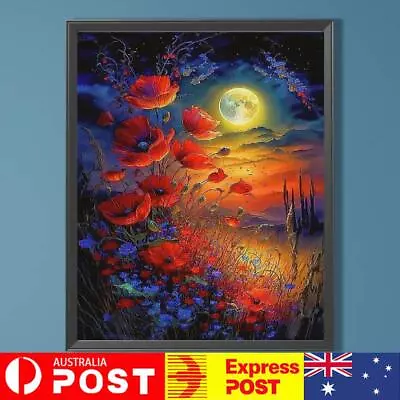 5D DIY Full Round Drill Diamond Painting Flower Under The Moon Kit Decor 40x50cm • $13.19