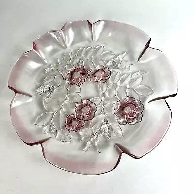 Vintage Mikasa Rosella Crystal Serving Platter 11.5” Pink Floral Ruffled Edge • $15