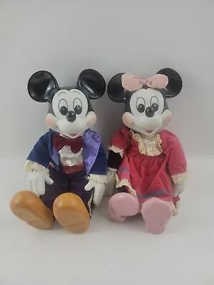 Walt Disney Mickey Mouse & Minnie Mouse Porcelain Wind Up Musical Doll Vintage • $179.88