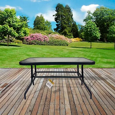 Coffee Table Rectangular Glass Topped Low Indoor Outdoor Garden Patio Furniture • £24.99