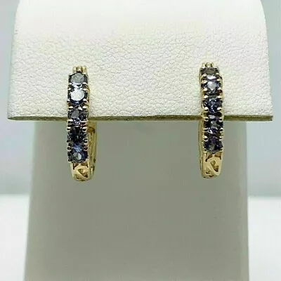 2 Ct Round Simulated Blue Tanzanite Women's Hoop Earrings 14k Yellow Gold Plated • $74.81
