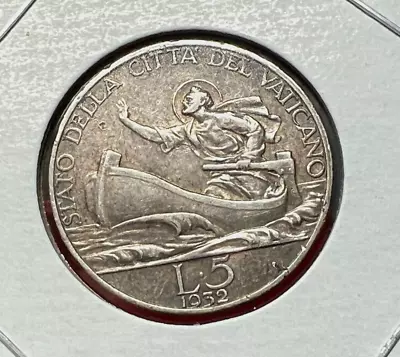 1932 Italy Vatican Silver 5 Lira Scarce Coin • $45.99