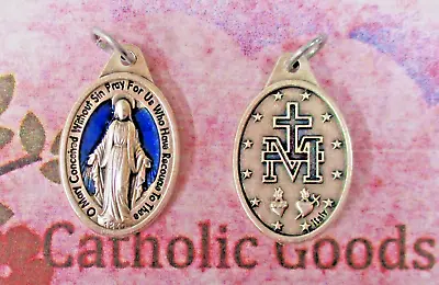 Miraculous Medal - 1  Inch Oxidized Italian Silver Cast + Blue Medal  • $2.75