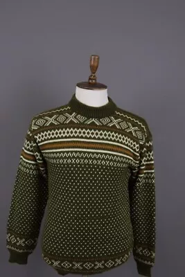 DALE OF NORWAY Vintage Green Geometric Dotted Wool Knit Ski Sweater Size • $136.49