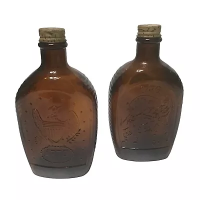 VINTAGE LOG CABIN 1776 COMMEMORATIVE SYRUP BOTTLES Original Lids Set Of 2 MINT • $23.99