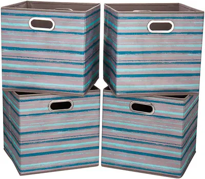 Cloth Storage Bins Set Of 4 Thick Fabric Drawers Foldable Cubes Basket Organizer • £46.32