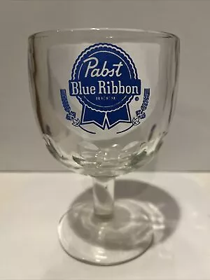 VTG Pabst Blue Ribbon Beer Goblet Thumbprint Stemmed Schooner Glass 6 1/8” • $8