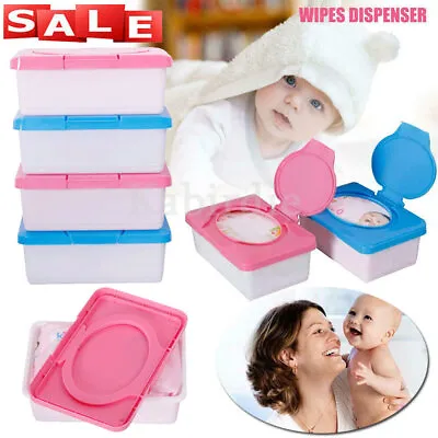 Wet Wipes Dispenser Holder Tissue Storage Box Case W/ Lid Office Home Blue Pink • £4.91