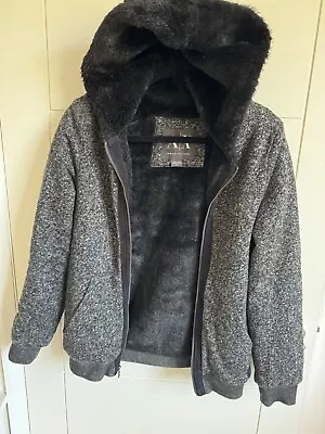 Armani Exchange Gray/Black Knit Woven Hooded Faux Fur Lined Hoodie Jacket • £44.99