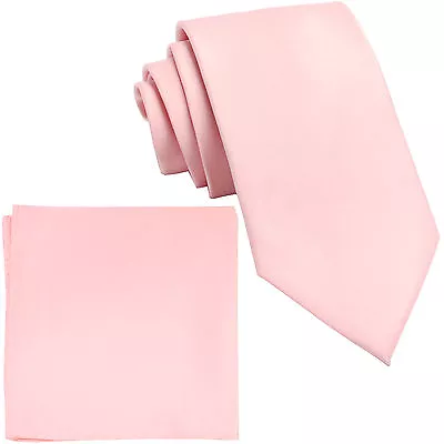 New Men's Extra Long Necktie & Hankie Set Solid Pink Wedding Formal Big Tall • $13.95