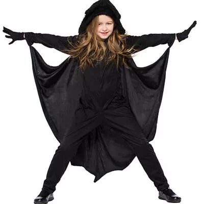 Gothic Vampire Bat Jumpsuit Wings Costume Fancy Dress Kids Girls Boys Children • £26.87
