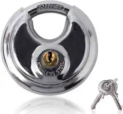 Round Disk Padlock With Shielded Shackle 2-3/4-Inch Stainless Steel Steel 70mm • $9.99