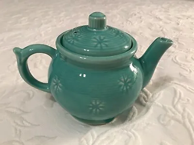 $40 • Buy Vintage SHAWNEE Turquoise Snowflake Starburst 5 1/2” 5 Cup Teapot