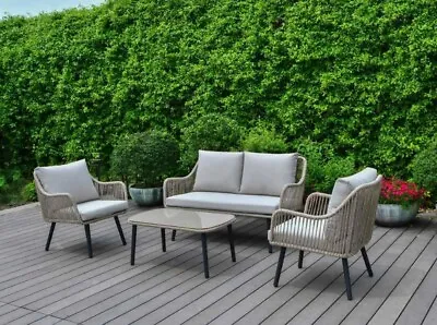 Garden Furniture Lounge Set Malta - Sofa Chairs Coffee Table - Rope Design • £499.99