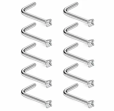 18G Surgical Steel Mix Color CZ L Shaped Nose Stud Rings Piercing Jewelry 10PCS • $10.99