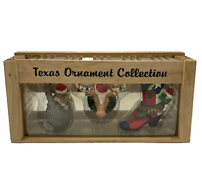 Texas Christmas Ornament Collection 3 Piece Large Resin Cowboy Boot Longhorn • $13.46