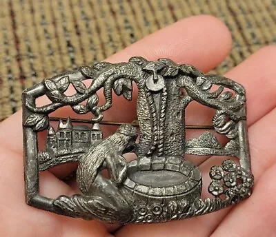 Vintage Pewter Metal Mermaid Wishing Well Pin Brooch • $45