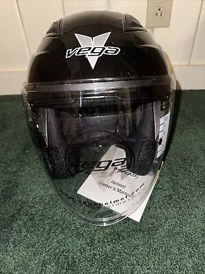 VEGA Magna Open Face Gloss Black Large Motorcycle Helmet W/ Sunshield • $39