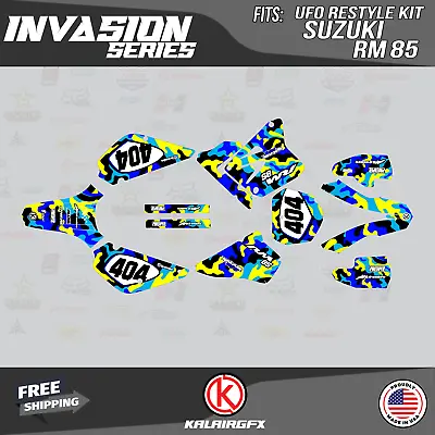 $54.99 • Buy Graphics Kit For Suzuki RM85 (2001-2023) UFO RESTYLE INVASION-Blue-Yellow