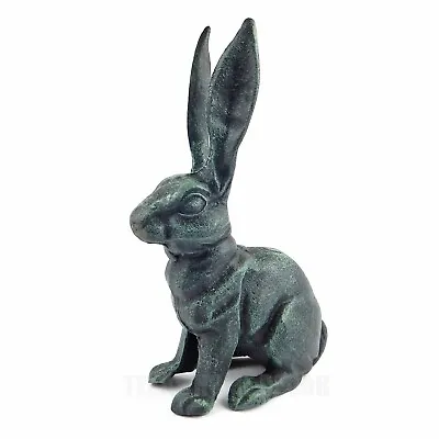 Large Rabbit Figurine Garden Statue Heavy Duty Cast Iron Verdigris Green 10.5  • $49.95