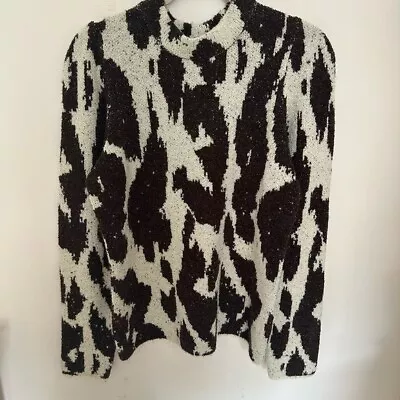 Vero Moda Sweater High Neck Brown White Abstract Animal Print Size Large • $30