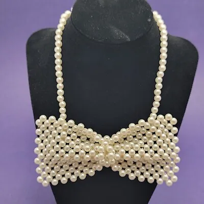 Vintage Faux Pearl Bow Tie Choker Necklace 13-16  - Hong Kong • $25