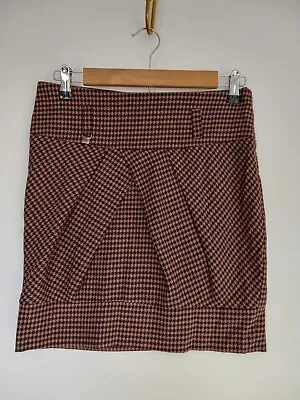 Cu & Mu Narba Fashion Skirt EU 36 Maroon Tan Houndstooth Mini Short Lined Slit • $8.49